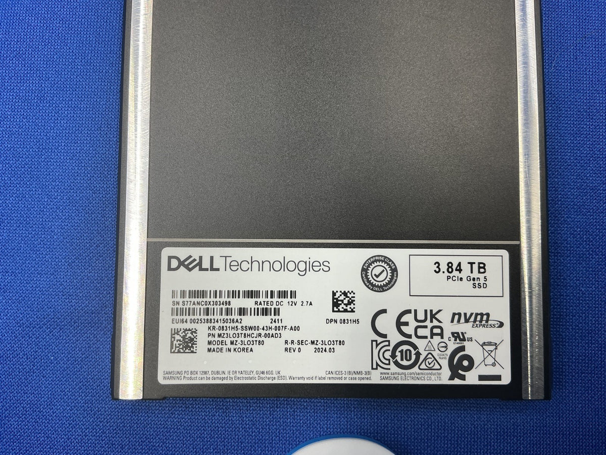 831H5 MZ-3LO3T80 DELL SAMSUNG PM1743 3.84TB PCIe 5.0 E3.S NVMe 2.5" SSD w/ tray