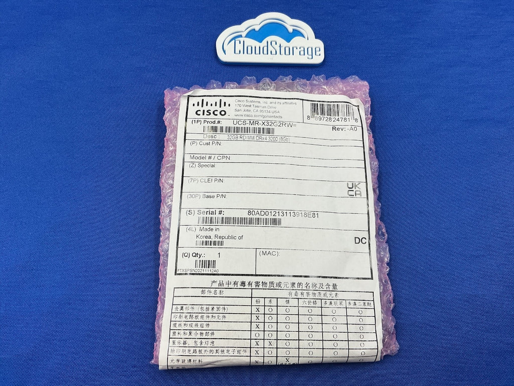UCS-MR-X32G2RW CISCO 32GB (1X32GB) 2RX4 PC4-3200AA MEMORY HMA84GR7DJR4N-XN