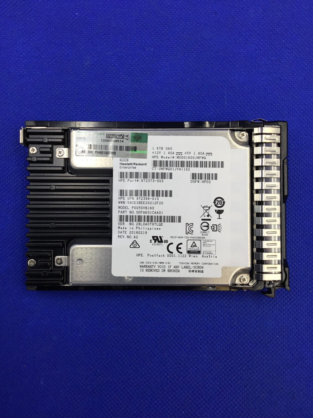 872382-B21 HPE 1.6TB SAS 12G MIXED USE SFF SC PM5 SSD 872509-001 MO001600JWFWQ