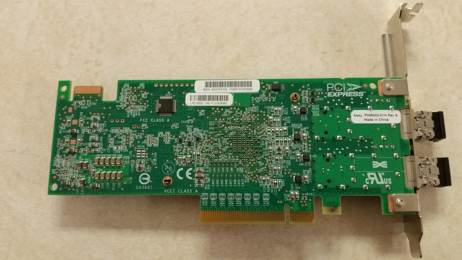 LPE16002 EMULEX LIGHTPULSE 16GB FIBRE CHANNEL 2P PCI-E HOST BUS ADAPTER