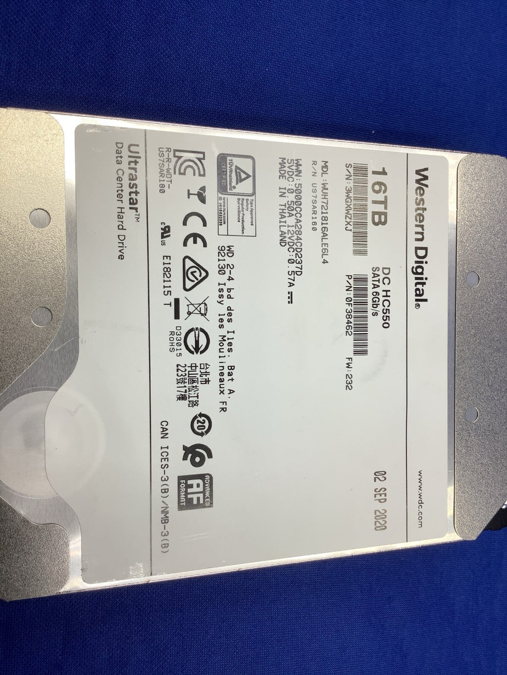 WD DC HC550 16TB 7.2K SATA 6Gb/s 512e 512Mb 3.5 in HDD WUH721816ALE6L4