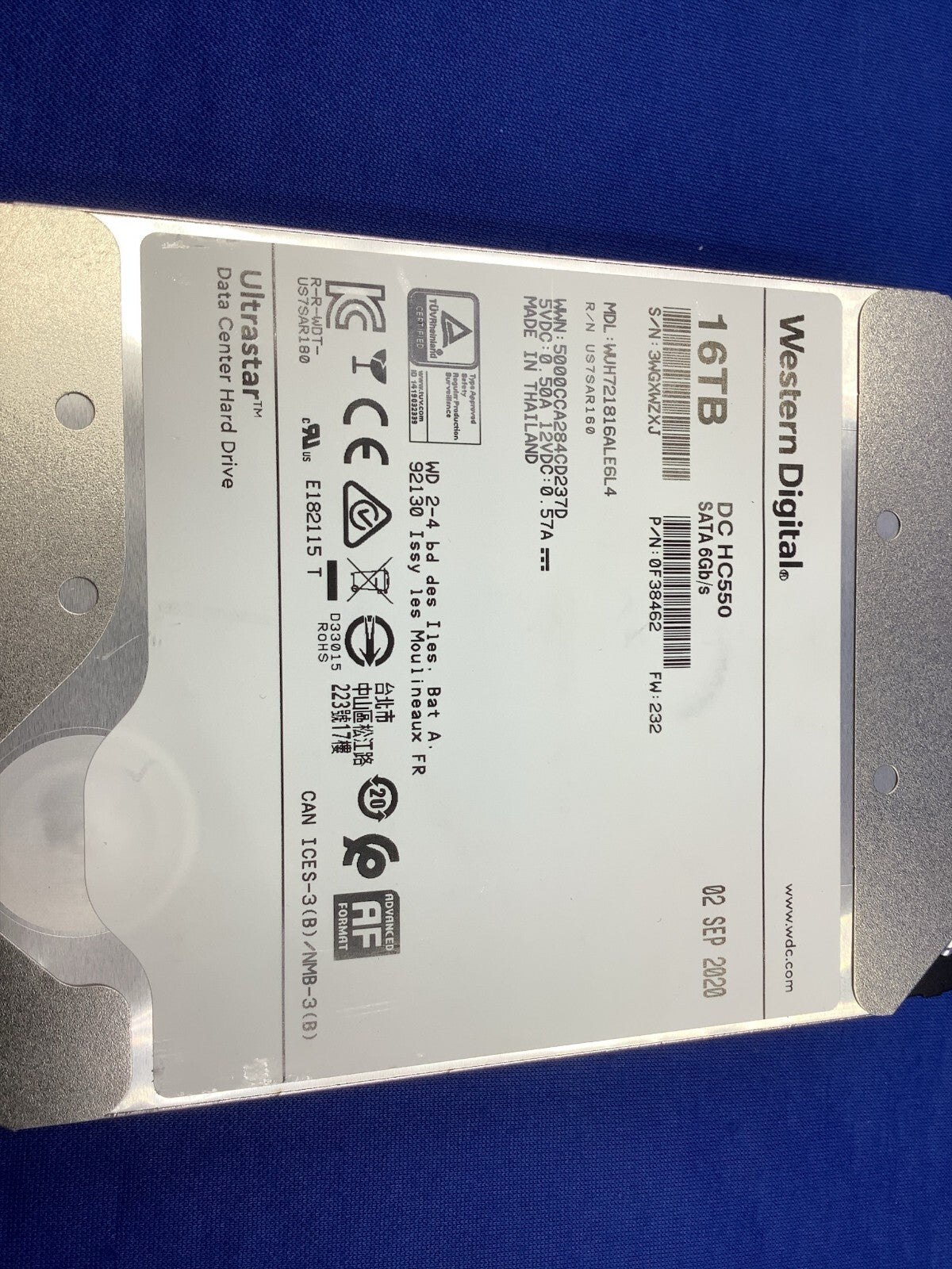 WD DC HC550 16TB 7.2K SATA 6Gb/s 512e 512Mb 3.5 in HDD WUH721816ALE6L4