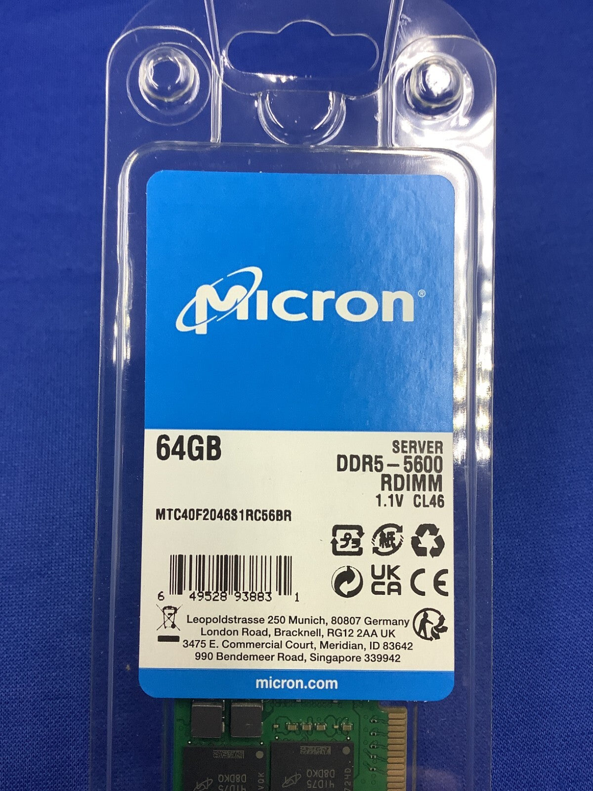 MTC40F2046S1RC56BD1 MICRON 64GB (1X64GB) 2RX4 PC5-5600B MEMORY