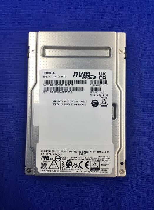 Kioxia KCD6XLUL15T3 CD6-R 15.36TB NVMe PCIe4x4 2.5" 15mm SIE 1DWPD SSD