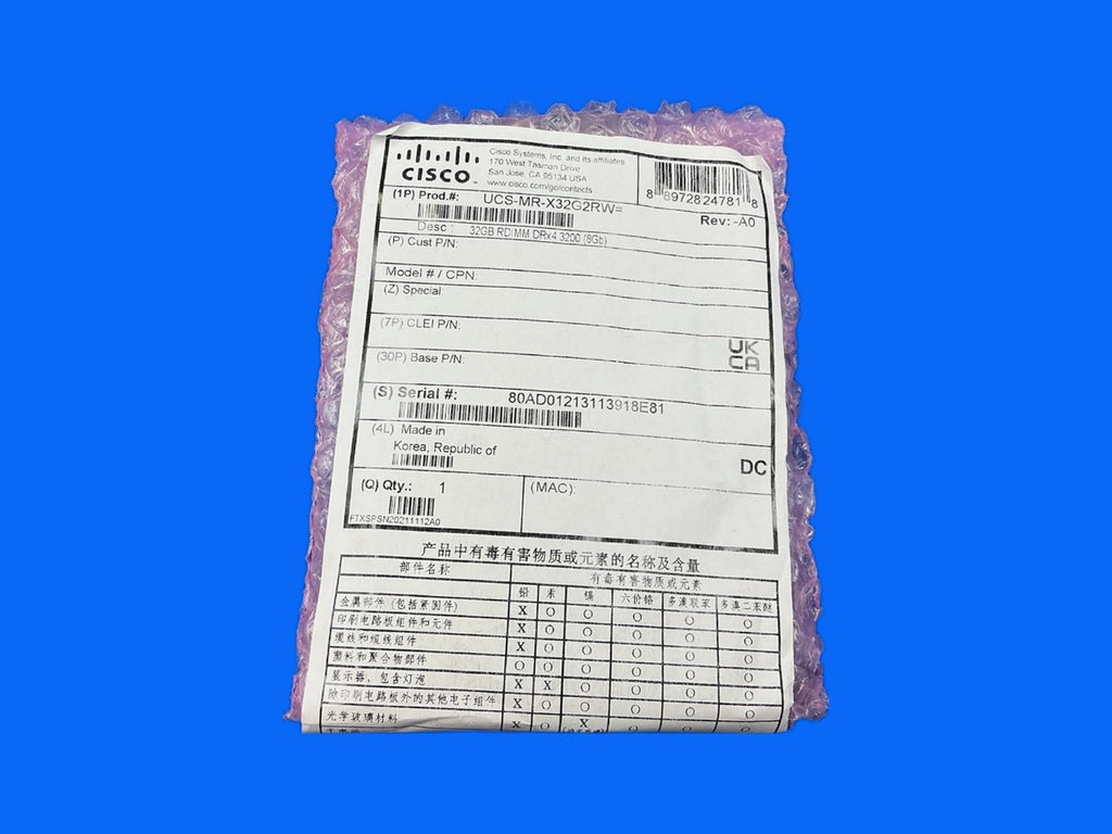 UCS-MR-X32G2RW CISCO 32GB (1X32GB) 2RX4 PC4-3200AA MEMORY HMA84GR7DJR4N-XN
