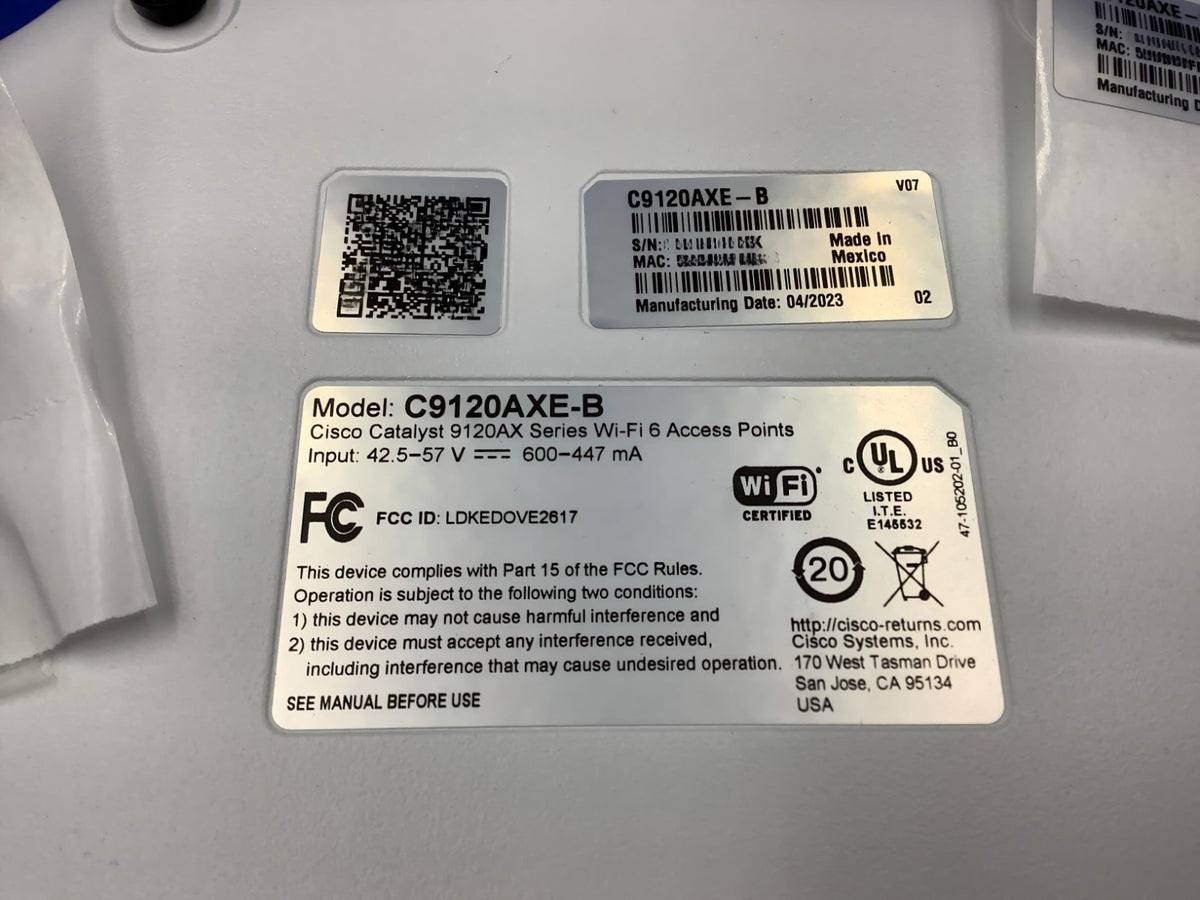 Cisco Catalyst 9120AXE WiFi 6 802.11ax Wireless Access Point C9120AXE-B