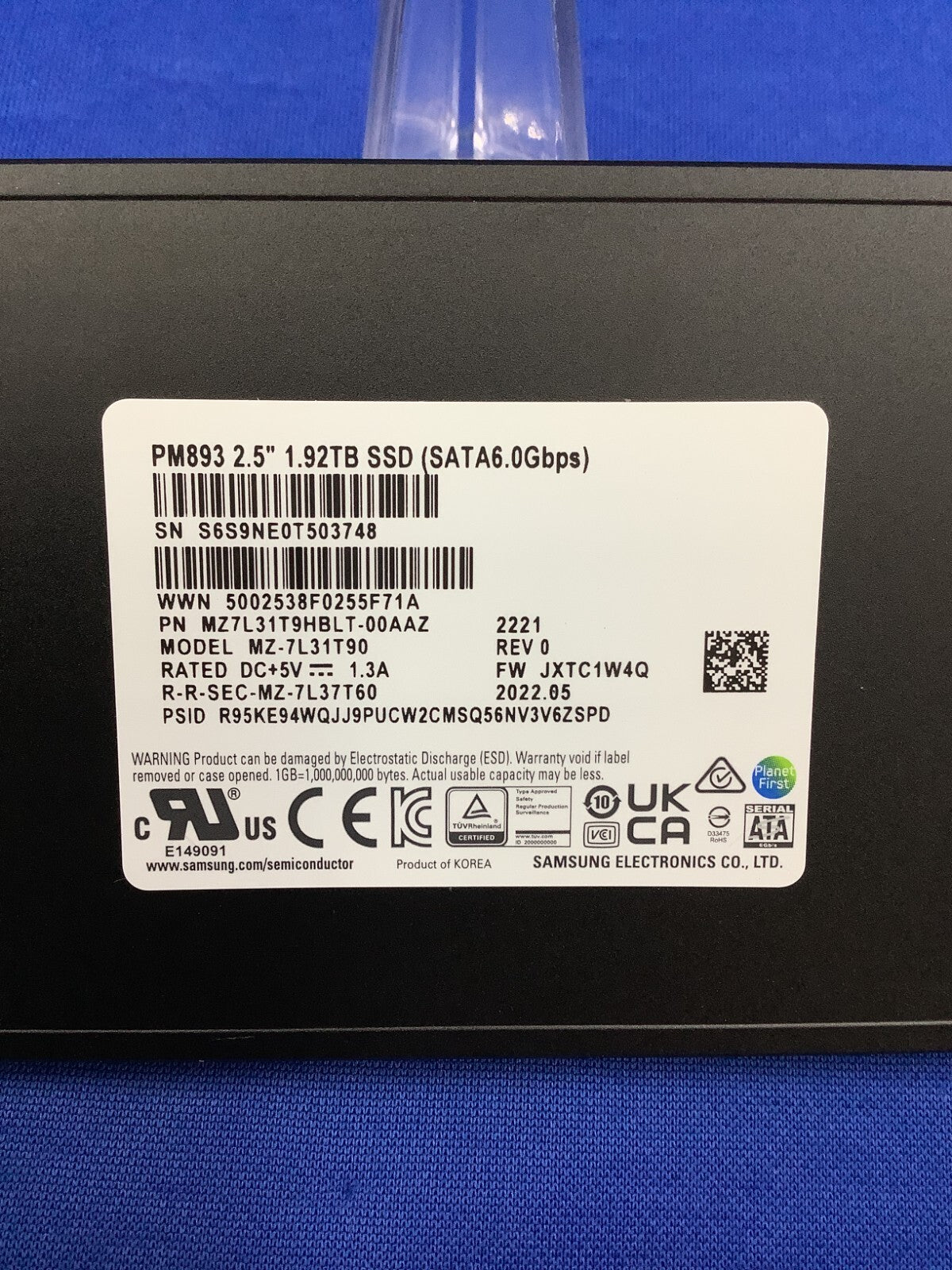 MZ-7L31T90 Samsung PM893 1.92TB SATA 6Gb/s 2.5'' Enterprise SSD