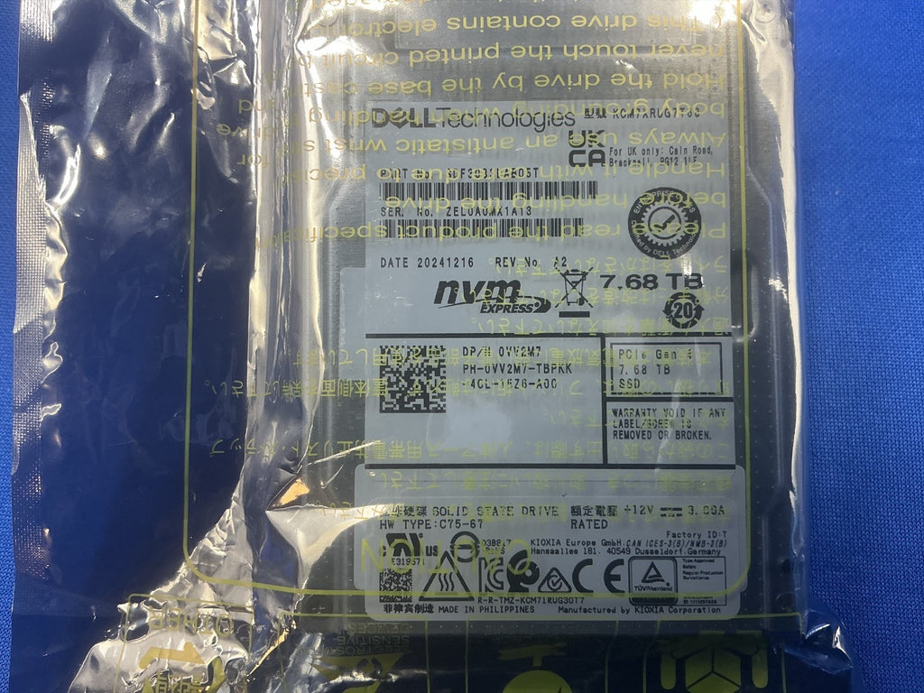 VV2M7 Dell 7.68TB NVME PCIe Gen4 Read Intensive 2.5'' SSD KCM7XRUG7T68 New