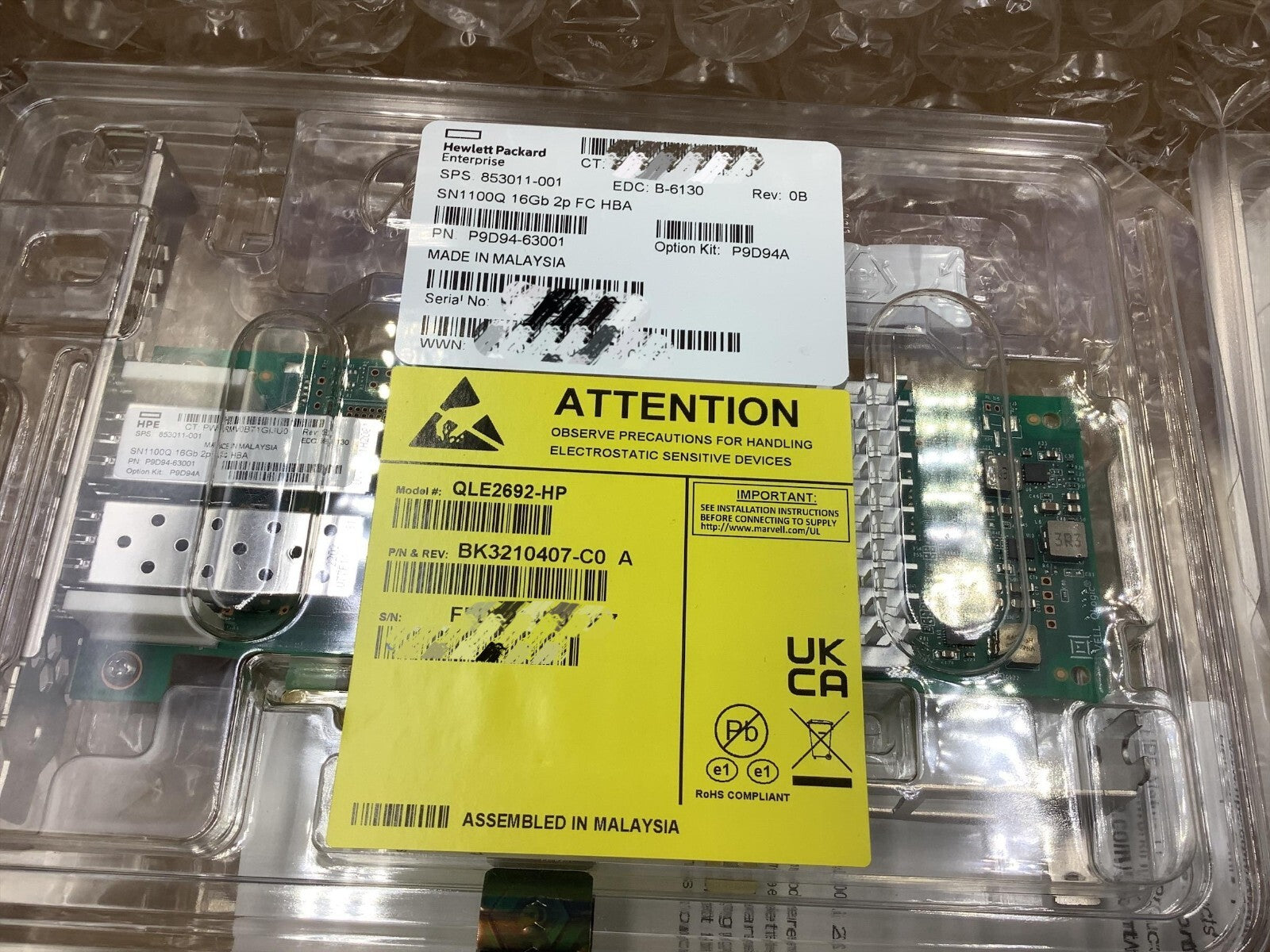 NOB HPE QLE2692 P9D94A SN1100Q 16Gb Dual Port Fibre Channel HBA 853011-001