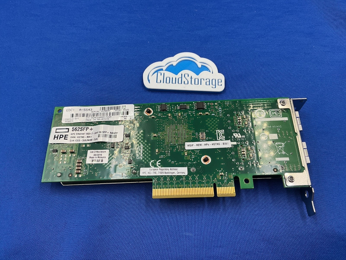 HPE 727055-B21 562SFP+ 10Gb 2-Port SFP+ PCIe NIC Adapter 790316-001