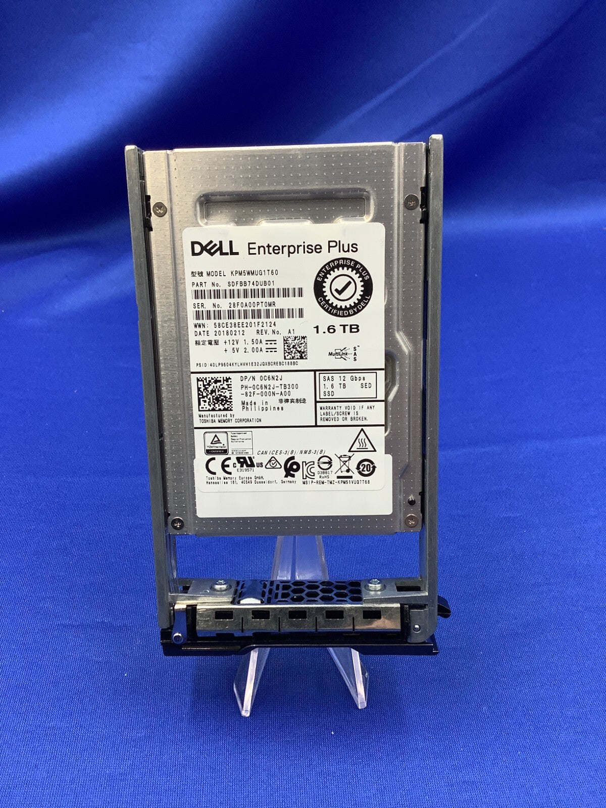 C6N2J DELL Enterprise Plus 1.6TB SAS 12Gbps SED 2.5in SSD 0C6N2J  KPM5WMUG1T60