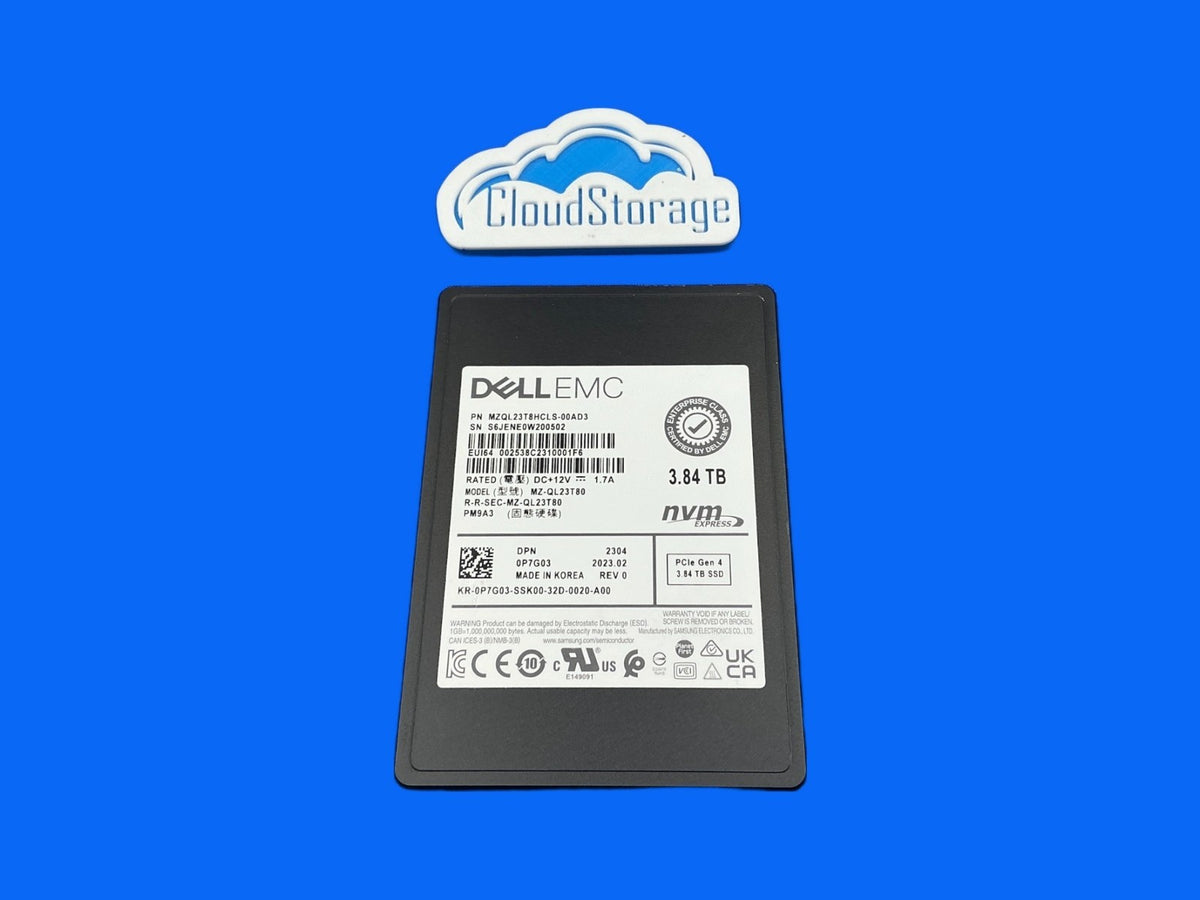 P7G03 Dell Samsung PM9A3 3.84TB PCIe Gen4 x4 NVMe U.2 2.5" Internal SSD w/ tray