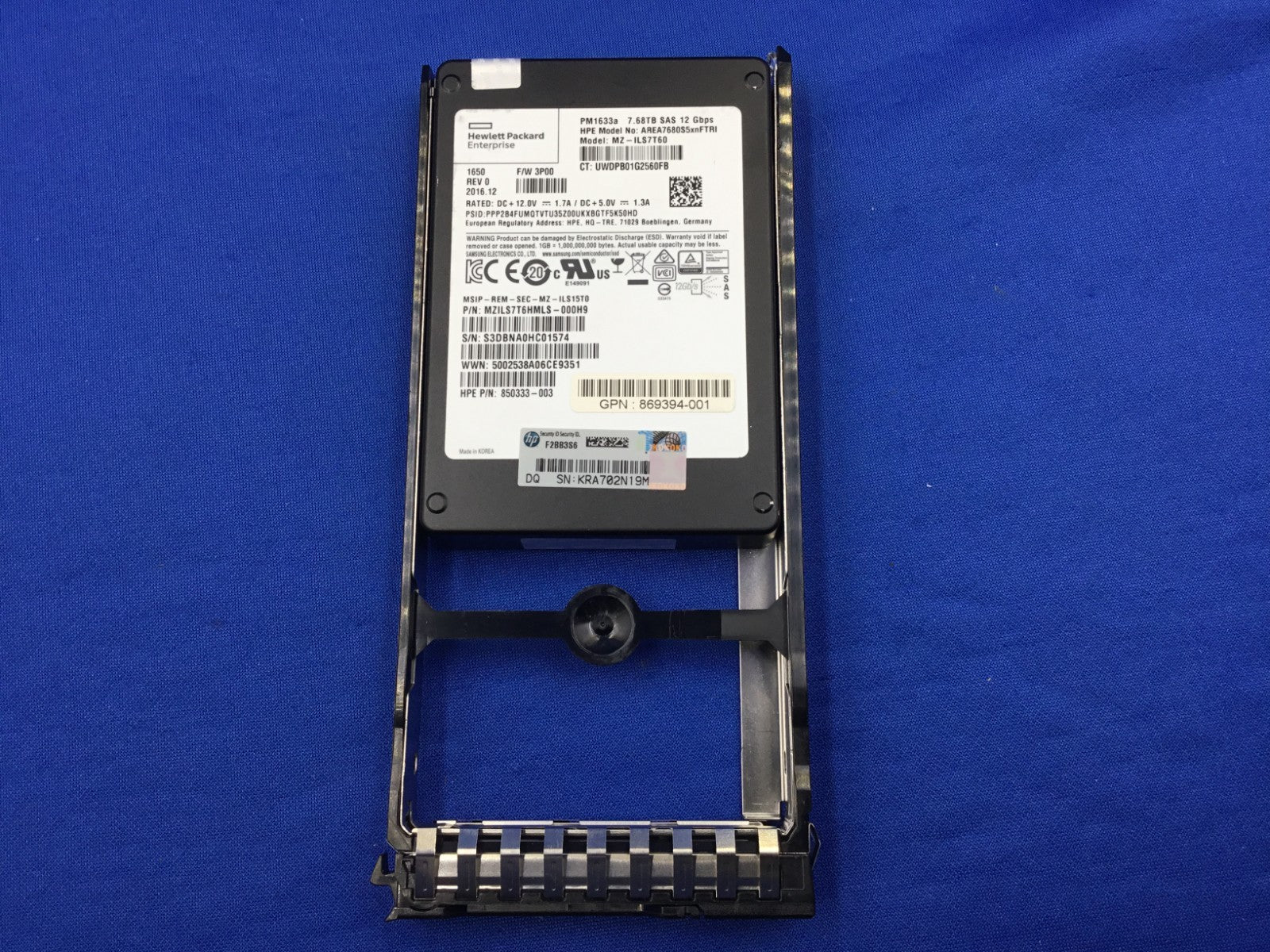 P9L81A HPE 3PAR 20000 7.68TB SAS 2.5IN FIPS ENCRYPTED SSD 869336-001 850333-003