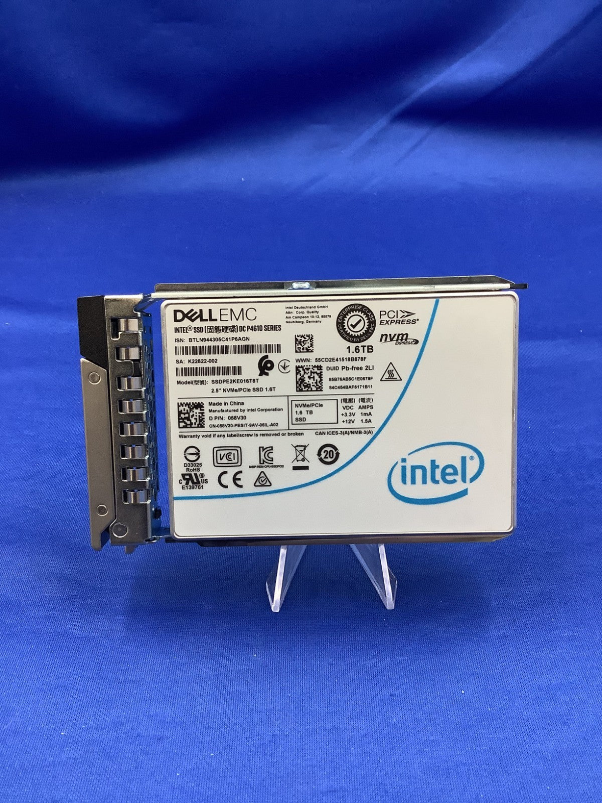 58V30 DELL EMC DC P4610 SERIES 1.6TB 2.5IN NVMe/PCIe SSD 058V30 SSDPE2KE016T8T