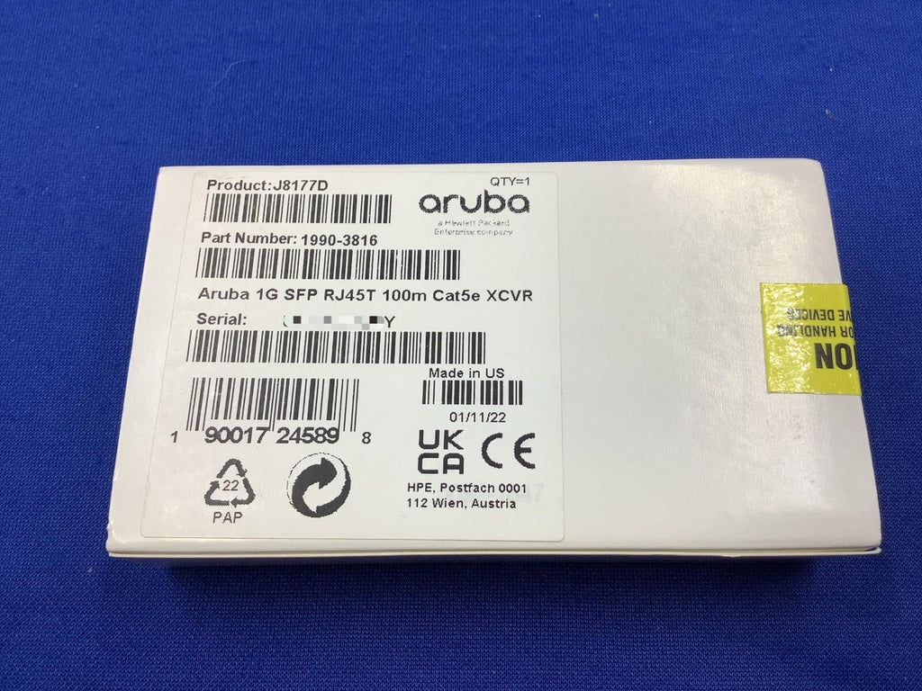 J8177D HP ARUBA 1GB SFP RJ45 T 100M XCVR TRANCEIVER 1990-3816