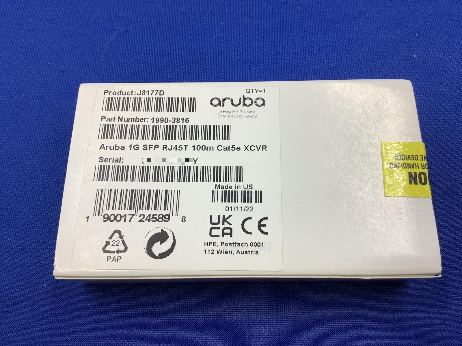 J8177D HP ARUBA 1GB SFP RJ45 T 100M XCVR TRANCEIVER 1990-3816