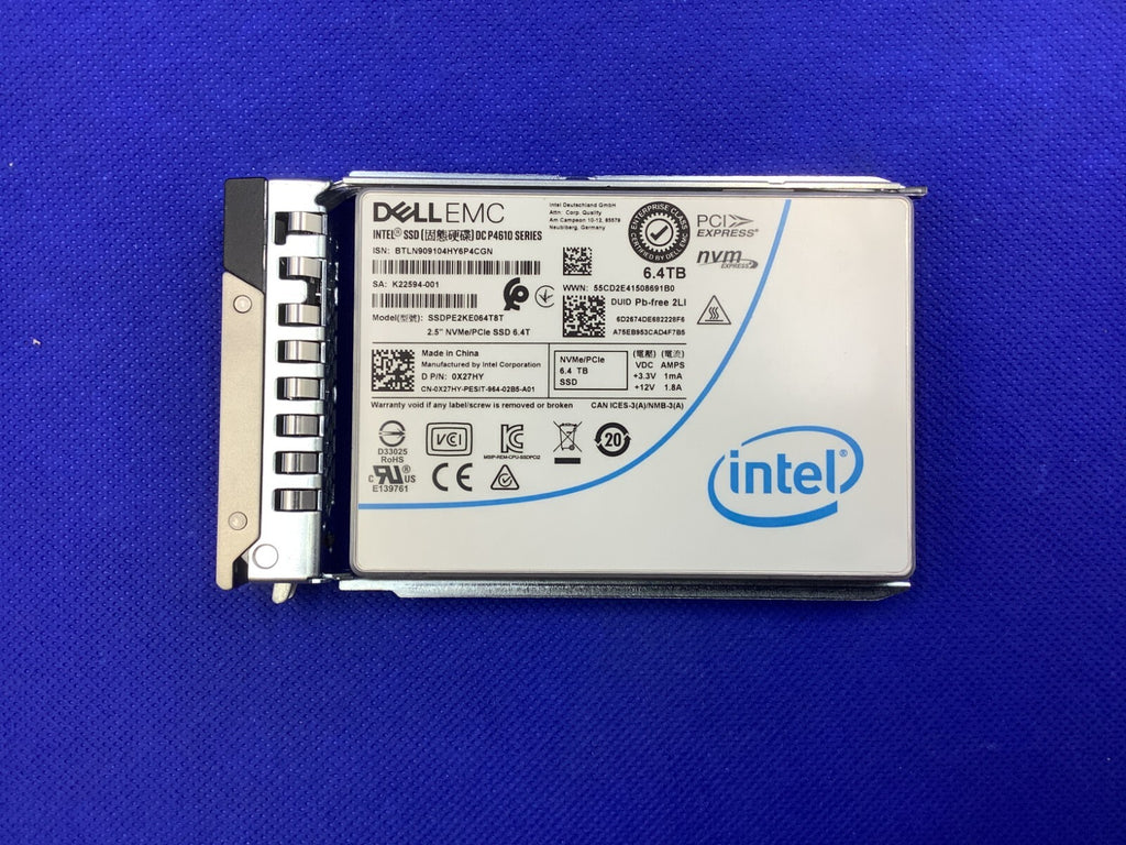 0X27HY DELL Intel P4610 6.4TB PCIe NVMe MU 2.5'' U.2 SSD X27HY SSDPE2KE064T8