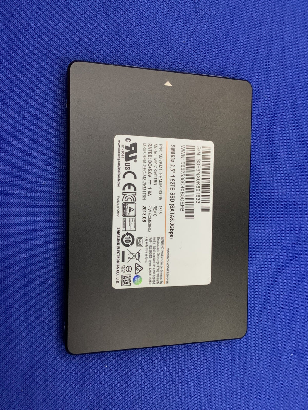 MZ-7KM1T9N Samsung SM863a 2.5'' 1.92TB 6Gbps SATA SSD MZ7KM1T9HMJP