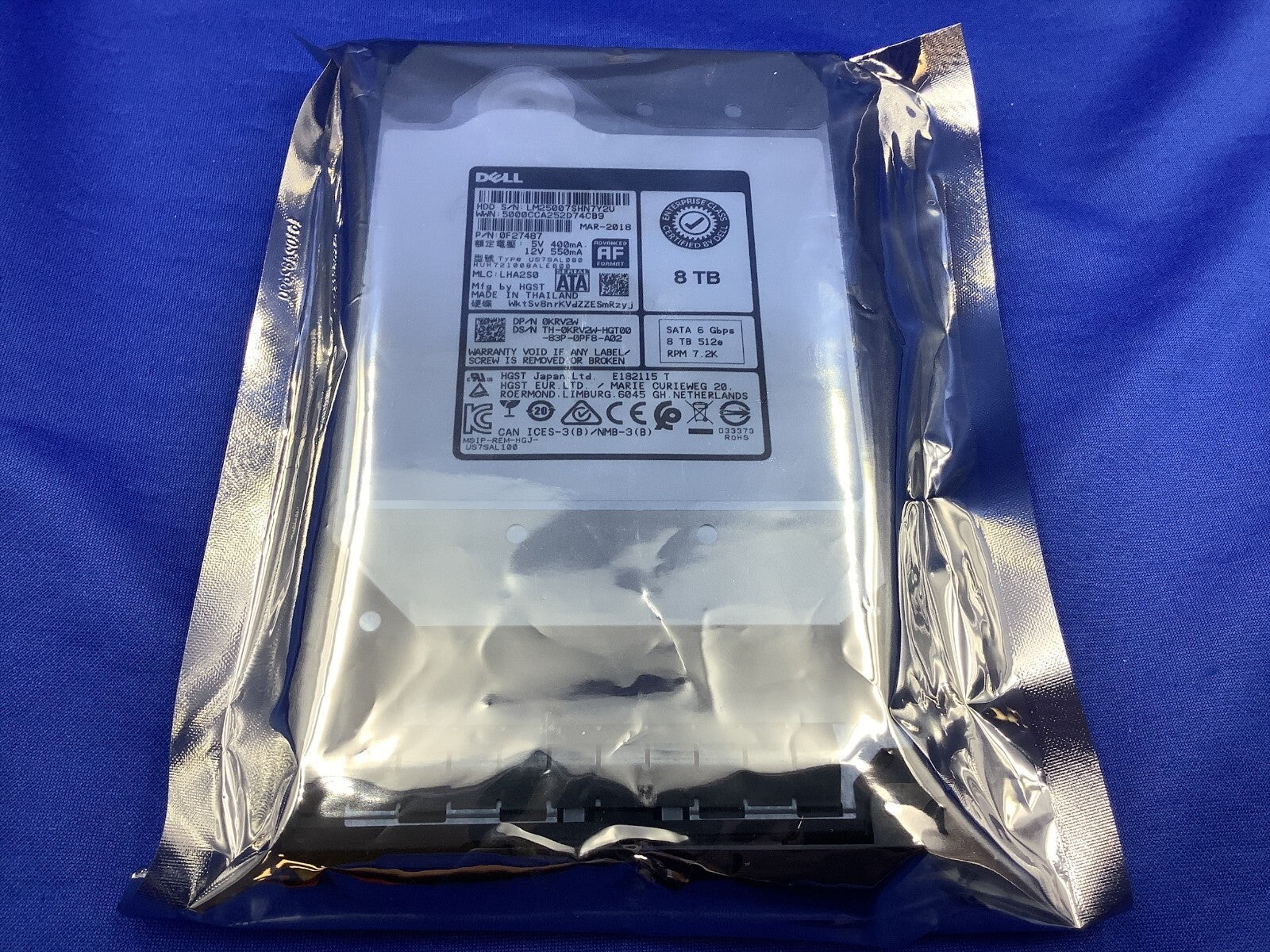 KRV2W DELL 8TB 7.2K SATA 3.5" 6Gb/s 512e HDD WITH DELL 094R4K Dell 3.5" LFF Hard