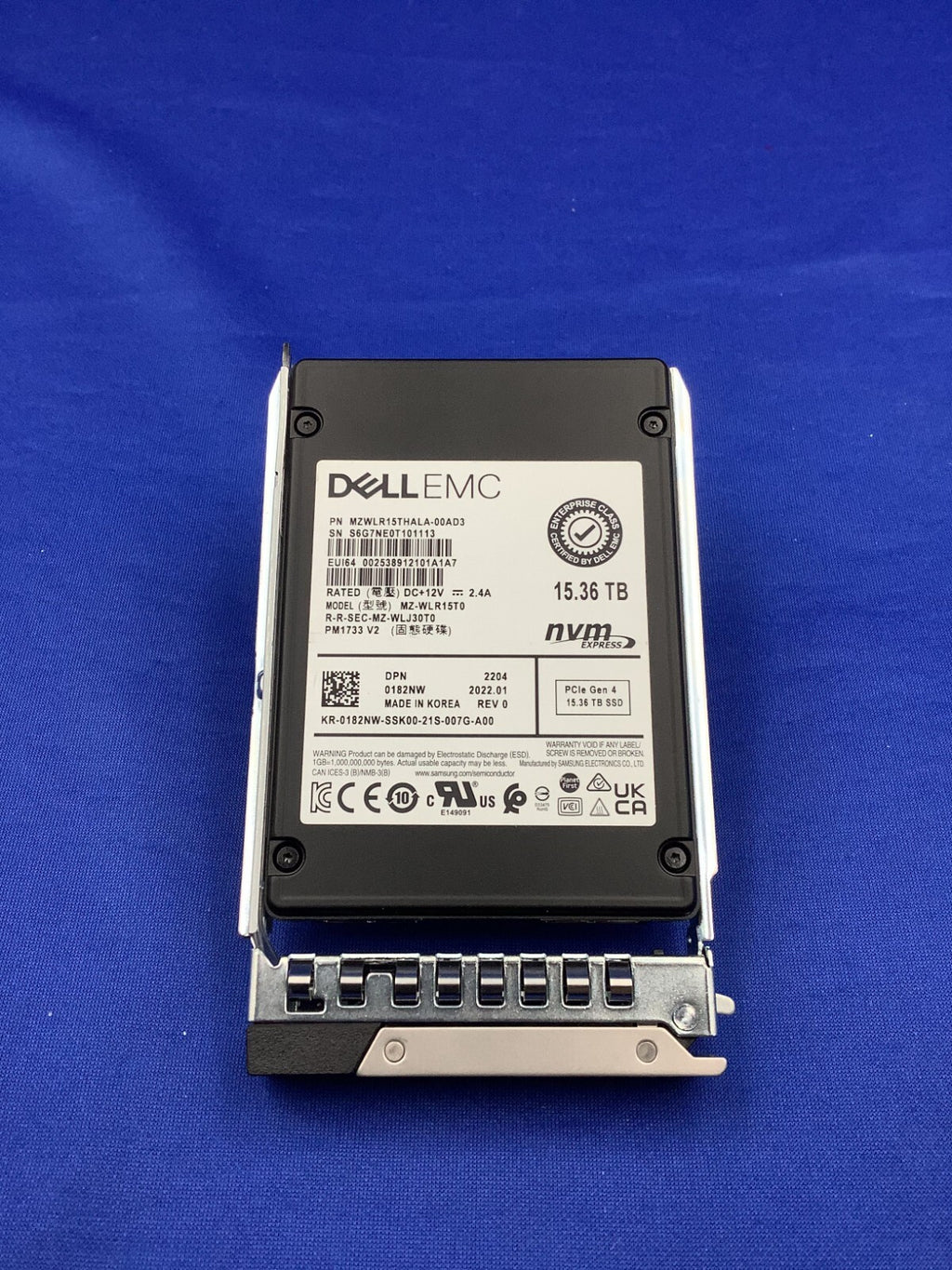 182NW DELL EMC Samsung PM1733 15.36TB Nvme PCIe Gen4 2.5'' SSD MZ-WLR15T0 0182NW