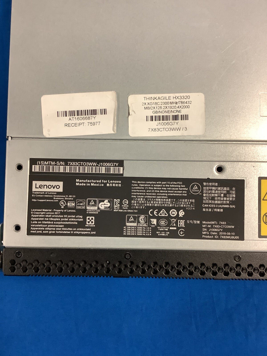 Lenovo ThinkAgile HX3320 Appliance Rackmount Server Chassis with 1100W PSU