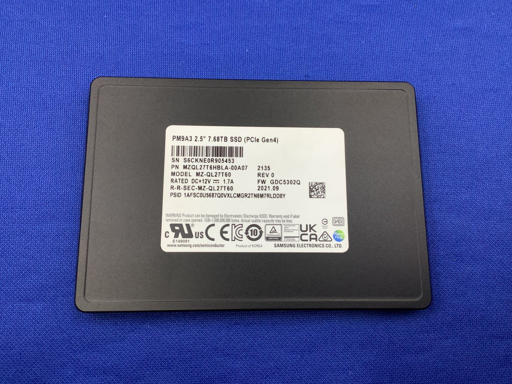 MZ-QL27T60  Samsung PM9A3 7.68TB PCIe Gen4  NVMe U.2 2.5IN MZQL27T6HBLA SSD