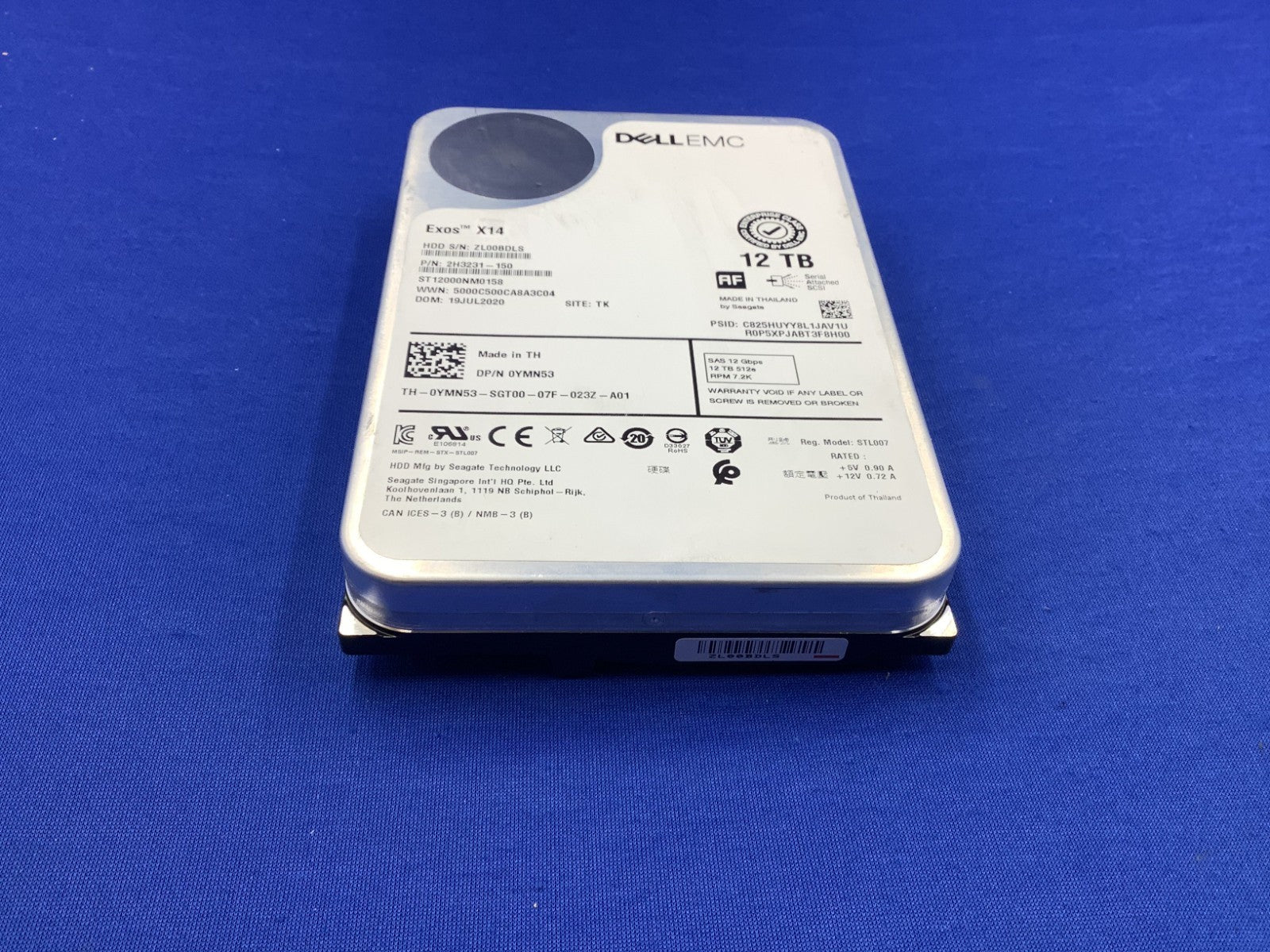 YMN53 Dell 12TB  EXOS X14  7.2K SAS 12Gb/s 3.5in 512e HDD 0YMN53 ST12000NM0158