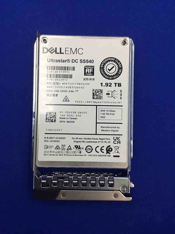 002X38 DELL 1.92TB SSD SAS RI 12Gbps TLC 512e SFF SSD 02X38