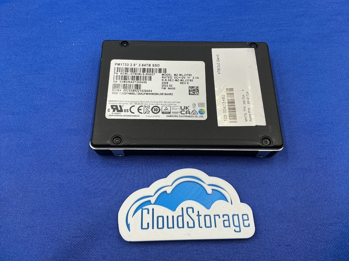 X9172A NETAPP/Samsung PM1733 3.84TB PCIe NVME Gen4 U.2 2.5in SSD MZ-WLJ3T80