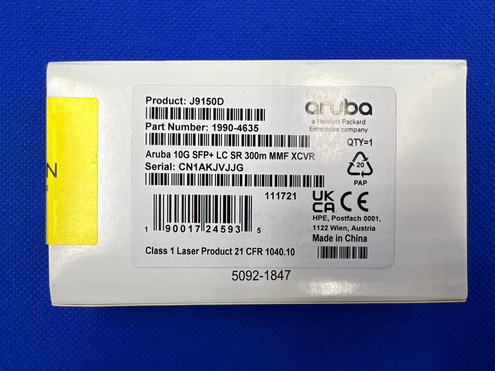 NEW F/S J9150D HPE ARUBA 10G SFP+ LC SR 300m OM3 MMF Transceiver Aruba 1990-4391