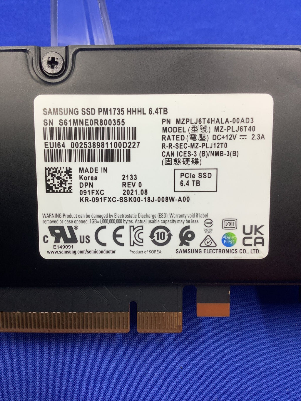 91FXC Dell Samsung PM1735 6.4TB NVMe PCIe 4.0 Mixed Use HHHL SSD MZ-PLJ6T40