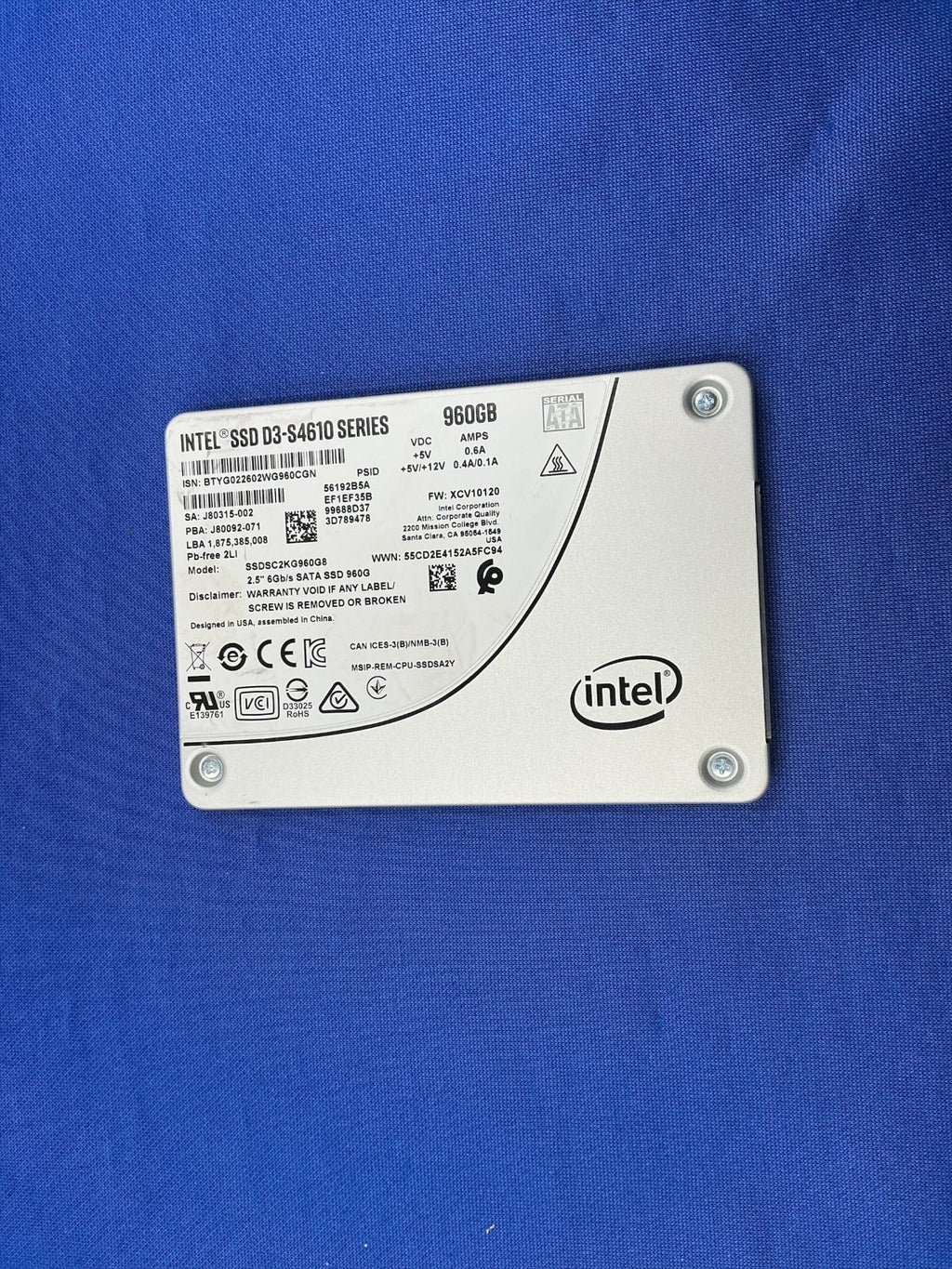 SSDSC2KG960G8 INTEL D3-S4610 960GB SERIES MU 2.5IN SATA 6GBPS  SSD