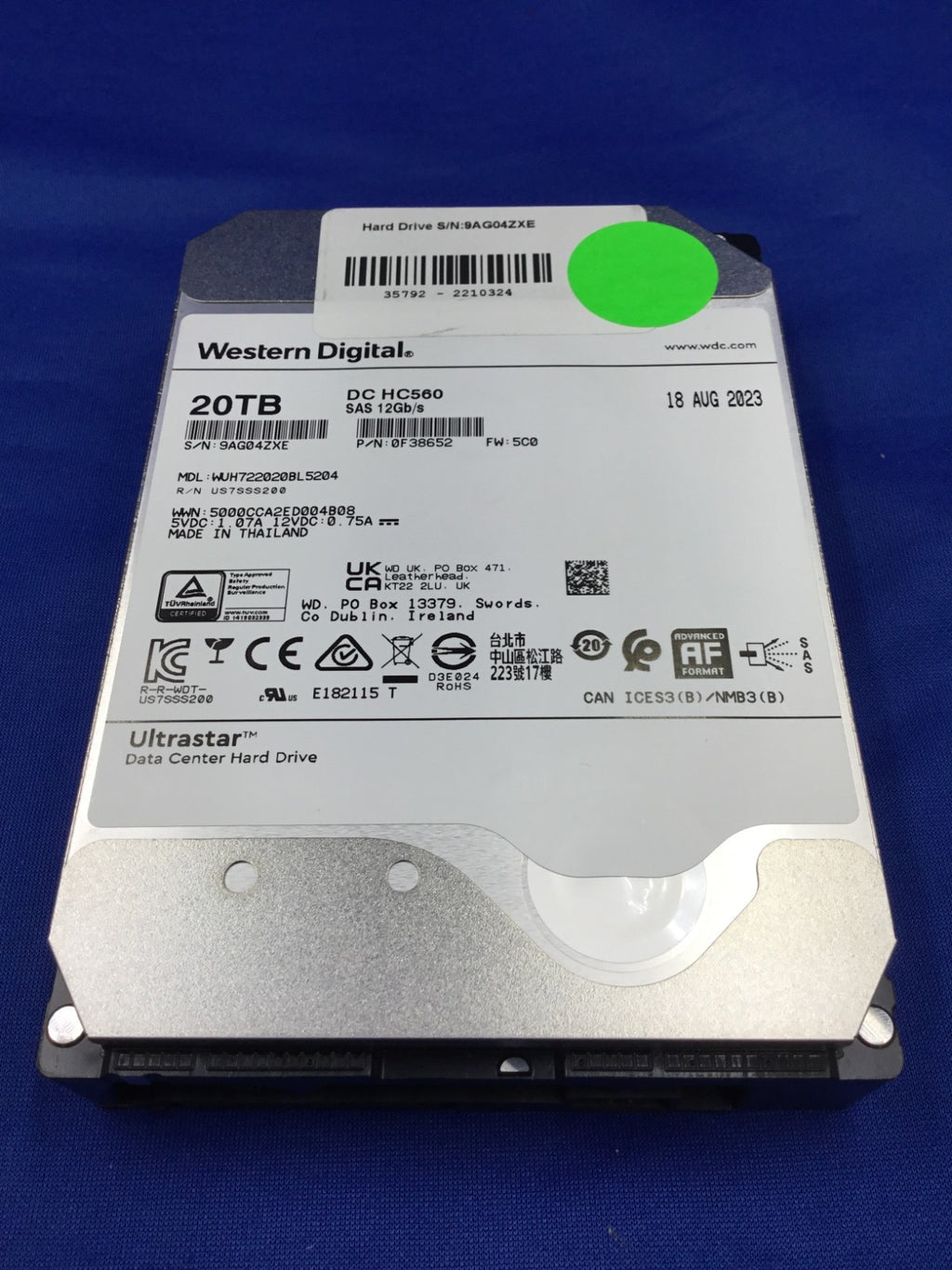 WD Ultrastar DC HC560 20TB 7200RPM SAS 12Gb/s 512e 3.5" HDD WUH722020BL5204