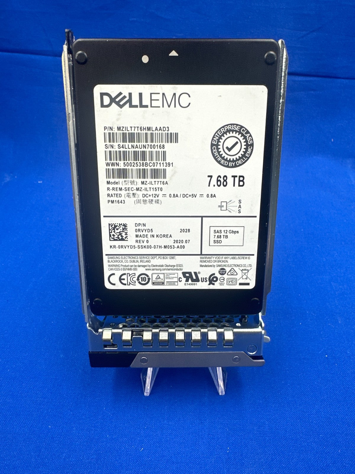 RVYD5 Dell 7.68TB 12Gbps SAS Read Intensive 2.5" SSD Samsung PM1643 MZ-ILT7T6A