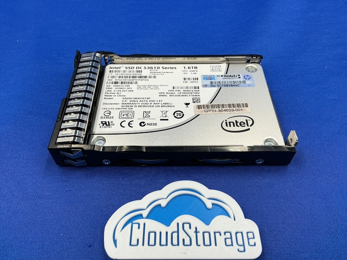 HPE 804631-B21 1.6TB SATA 6G MU 2.5 SSD Intel DC S3610 SSDSC2BX016T4P 805383-001