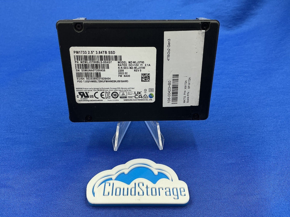 X9172A NETAPP/Samsung PM1733 3.84TB PCIe NVME Gen4 U.2 2.5in SSD MZ-WLJ3T80