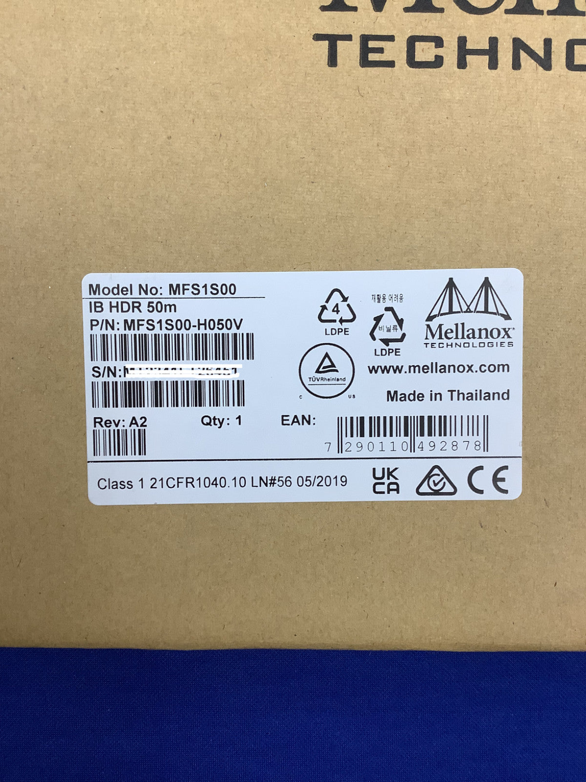 MFS1S00-H050V NVIDIA MFS1S00 Active Optical Cable up to 200Gbs QSFP56 50m