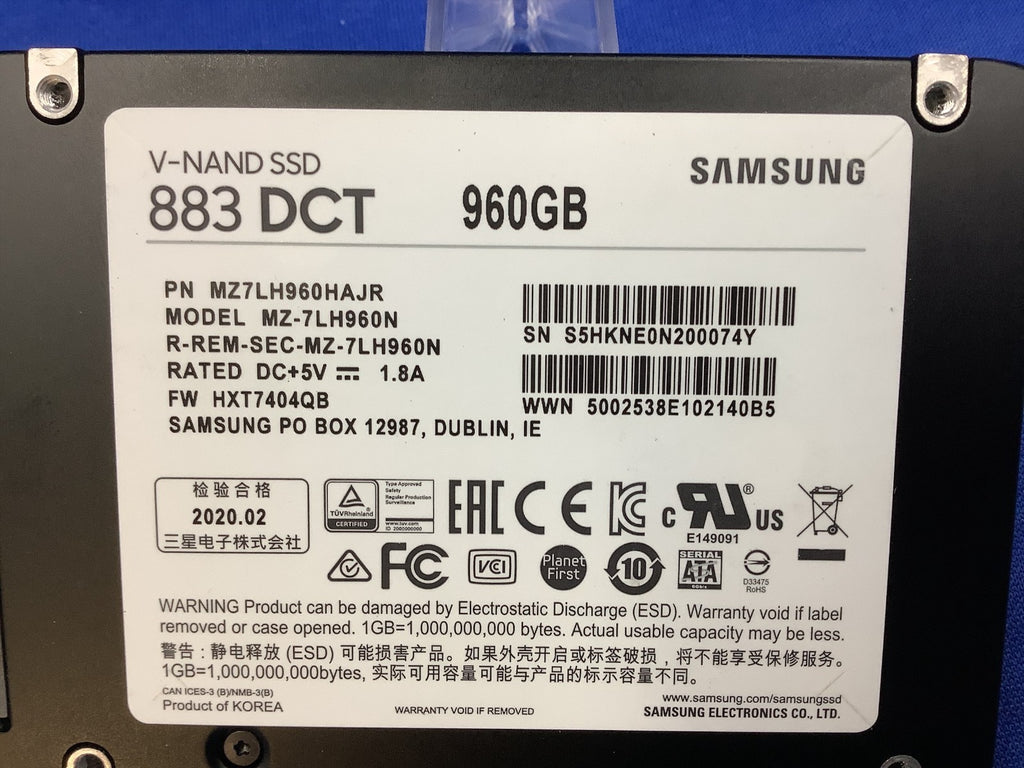 MZ-7LH960N Samsung 883 DCT 960GB SATA 6Gb/s 2.5" SSD MZ7LH960HAJR