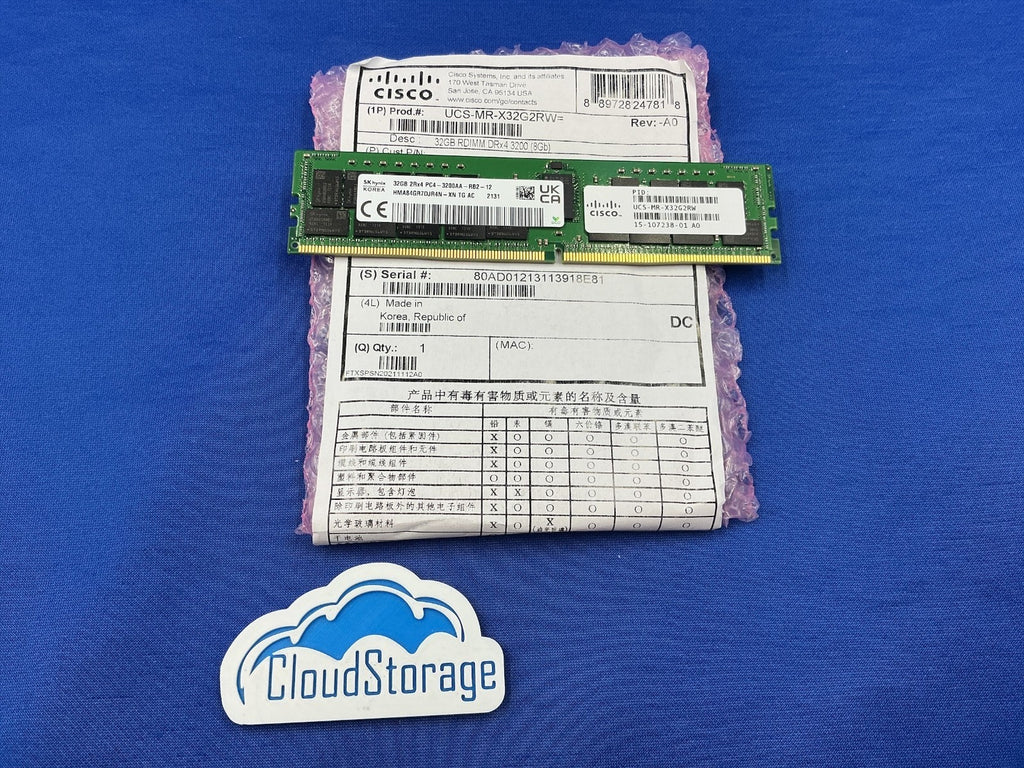 UCS-MR-X32G2RW CISCO 32GB (1X32GB) 2RX4 PC4-3200AA MEMORY HMA84GR7DJR4N-XN