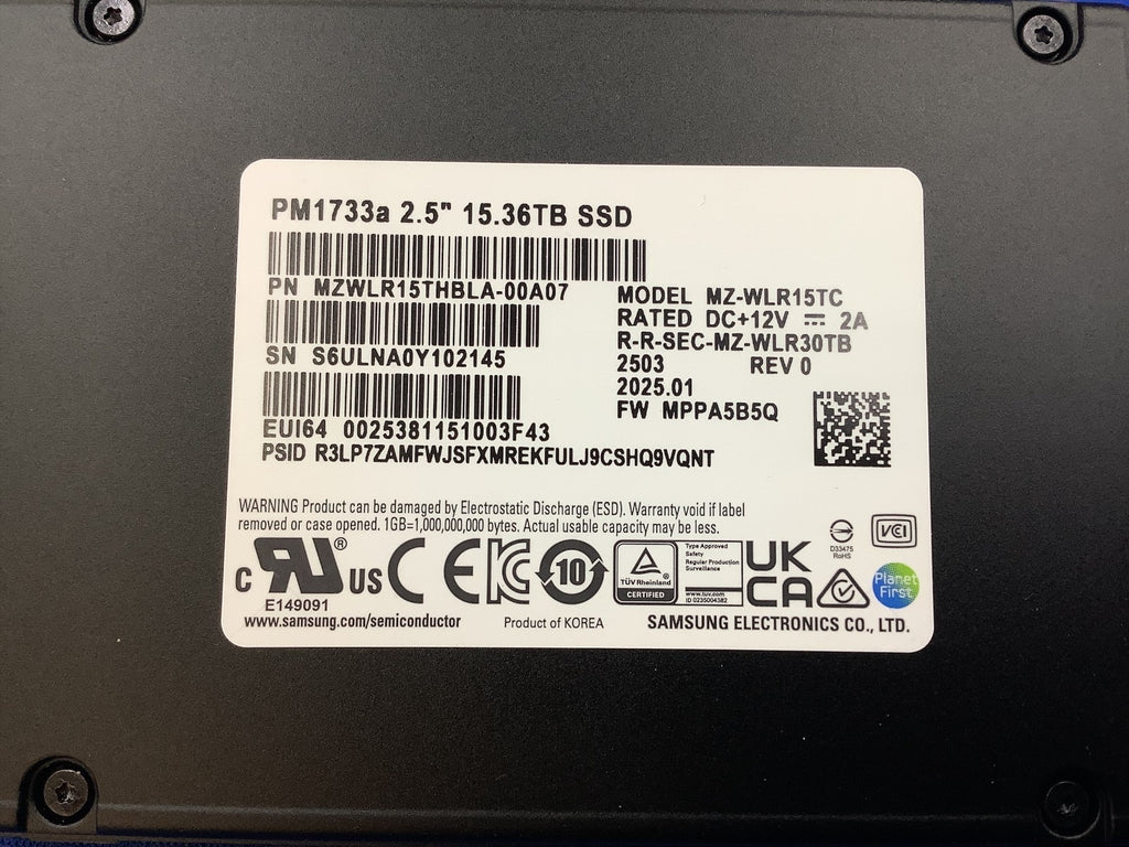 MZ-WLR15TC Samsung PM1733A 15.36TB NVMe PCIE 4.0 U.2 2.5" SSD MZWLR15THBLA