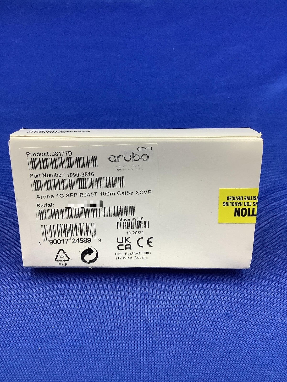 J8177D HP ARUBA 1GB SFP RJ45 T 100M XCVR TRANCEIVER 1990-3816
