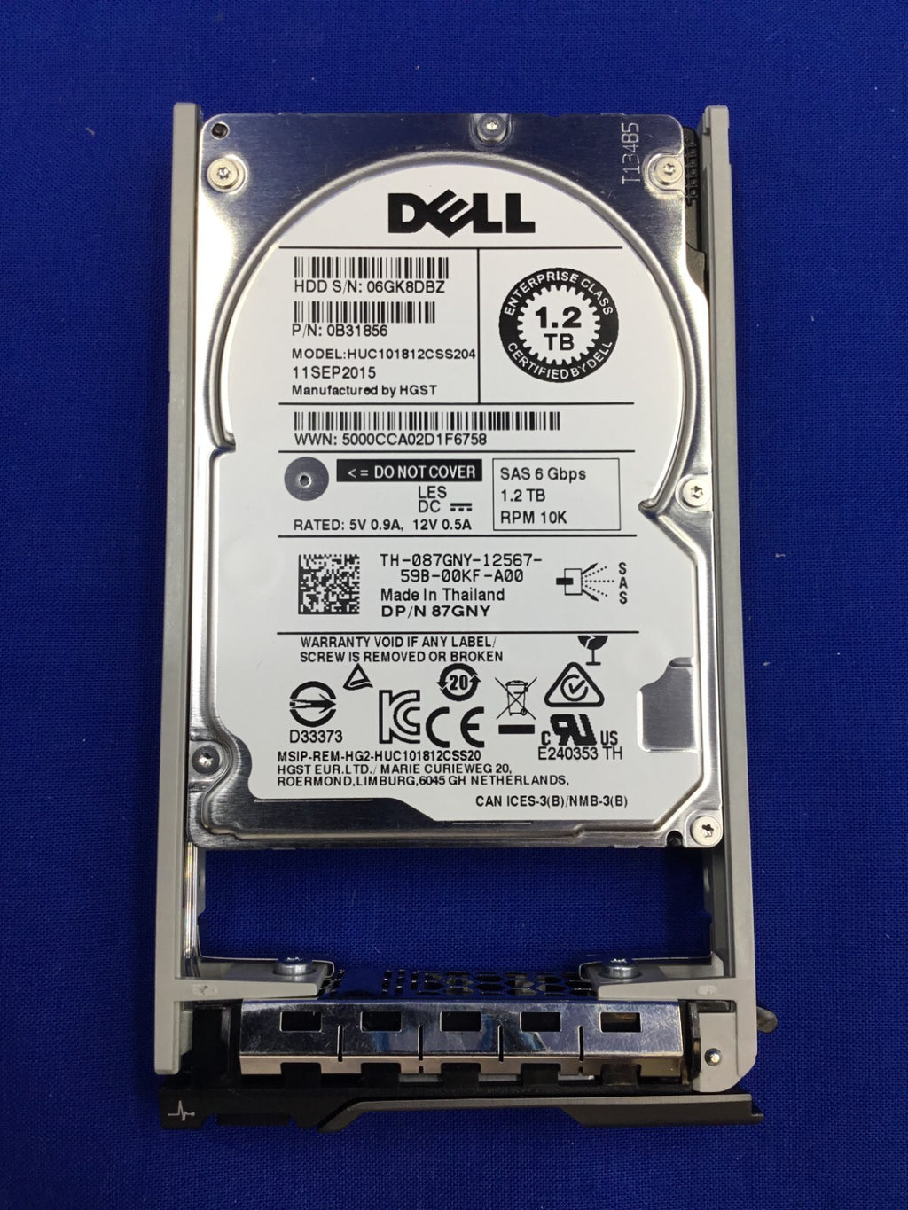 087GNY Dell Enterprise 1.2TB 10K SAS 6Gbps 2.5'' HDD 87GNY HUC101812CSS204