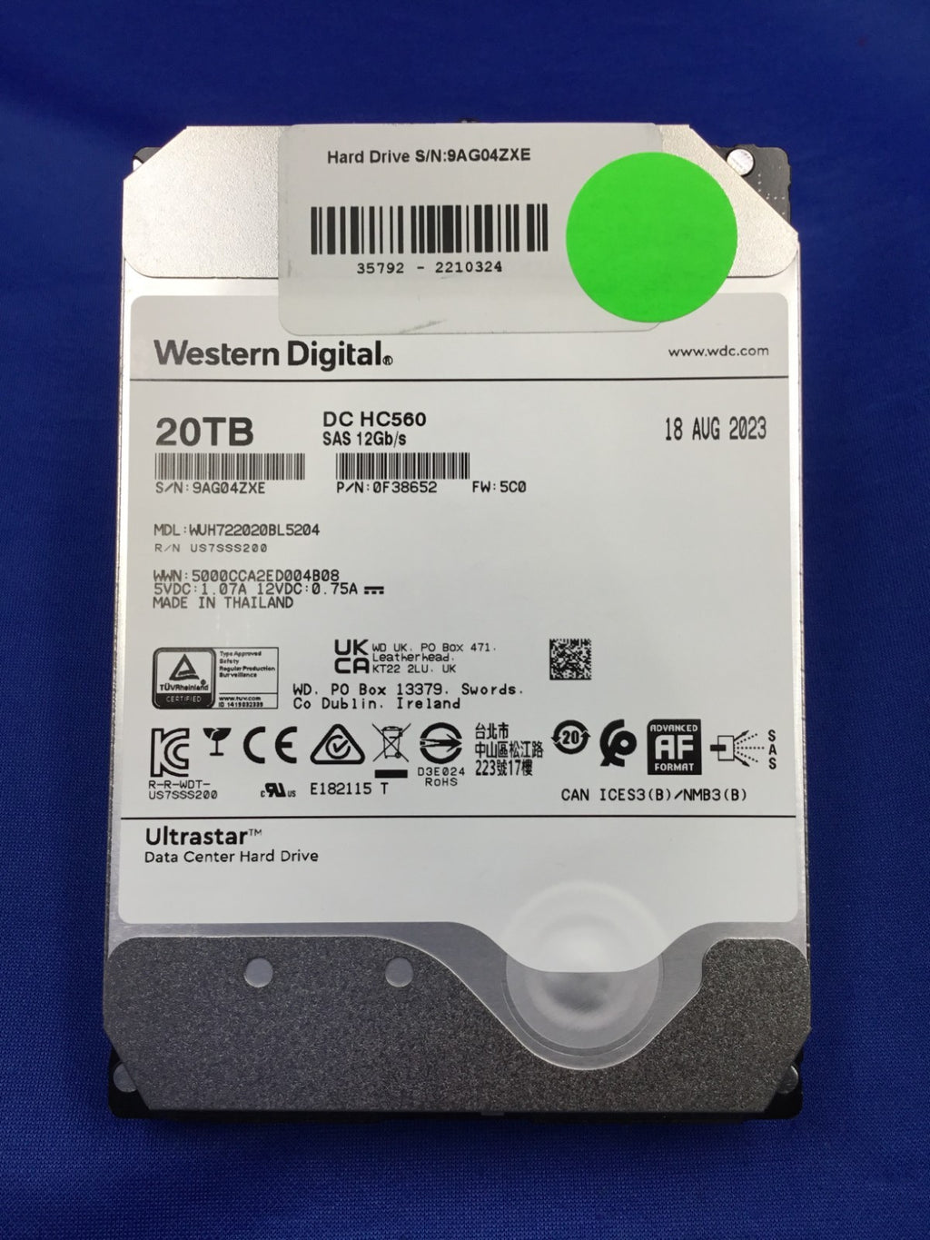 WD Ultrastar DC HC560 20TB 7200RPM SAS 12Gb/s 512e 3.5" HDD WUH722020BL5204