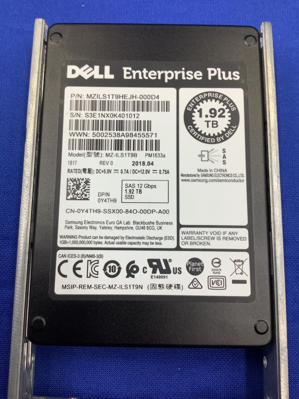 Y4TH9 Dell Compellent 1.92TB SAS 12Gbps Read Intensive 2.5'' SSD MZ-ILS1T9B