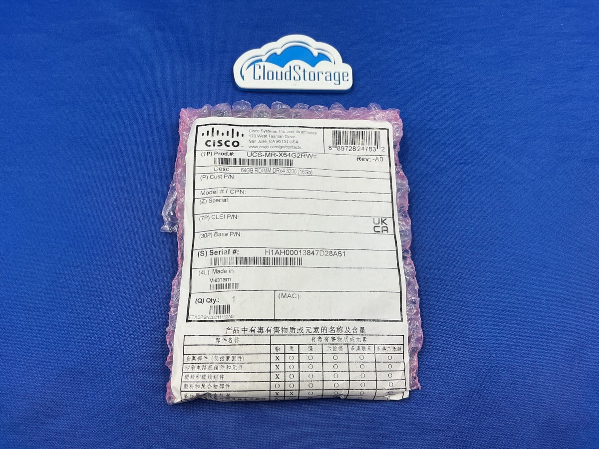 UCS-MR-X64G2RW CISCO 64GB 2RX4 PC4-3200AA SERVER MEMORY 15-107236-01