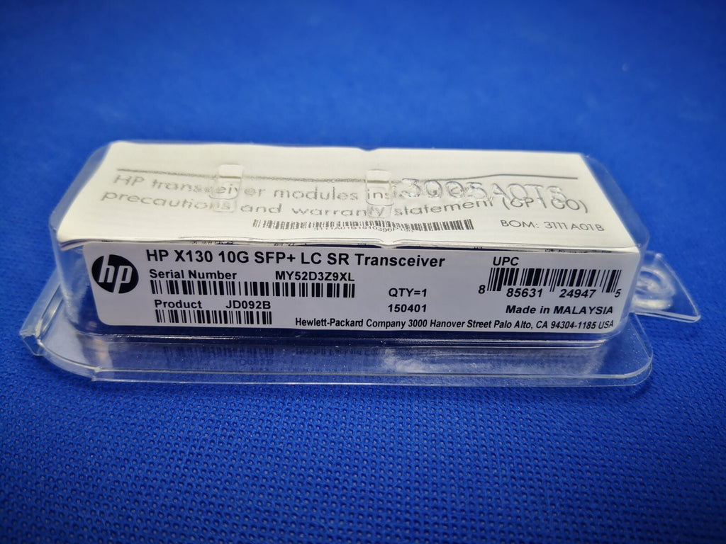 NEW JD092B HP X130 10GBASE SR SFP+ TRANSCEIVER JD092-61201 0231A0LG 0231A0XX