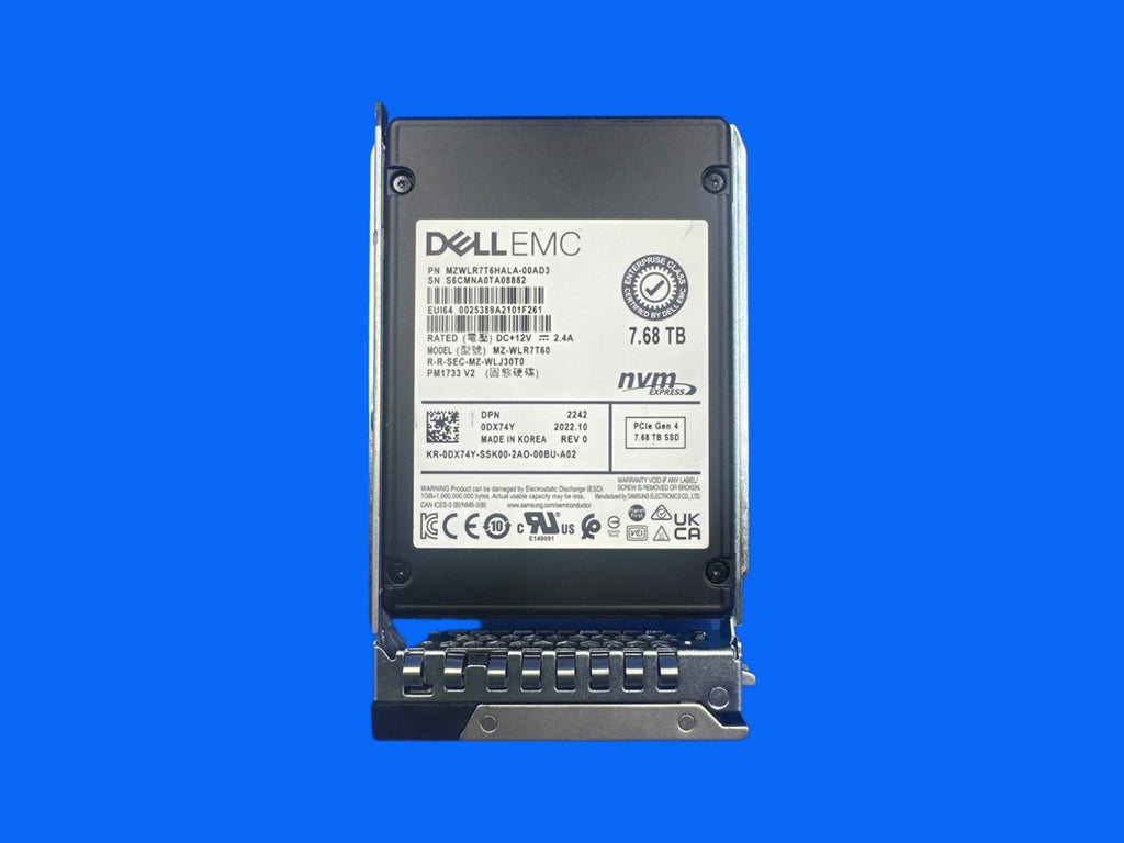 DX74Y Dell 7.68TB PCIe4.0 NVMe Read Intensive 2.5'' U.2 SSD MZ-WLR7T60 0DX74Y
