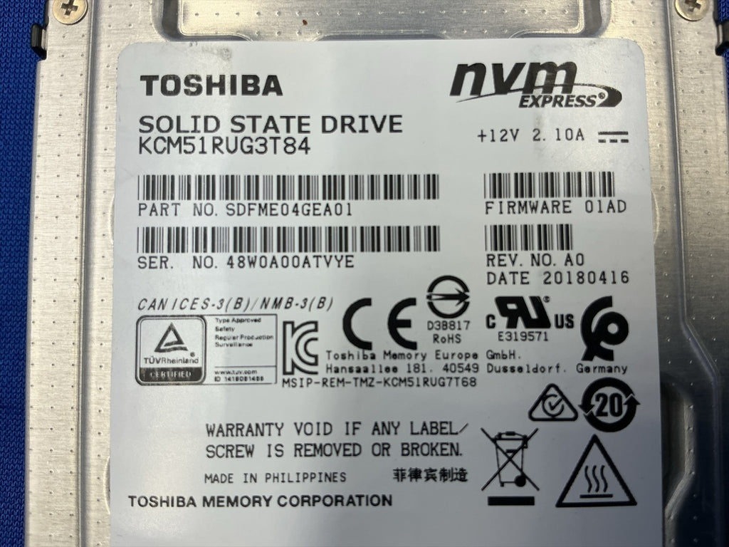 KCM51RUG3T84 Toshiba Kioxia 3.84TB TLC 3.0 x4 NVMe Read Intensive U.2 2.5'' SSD