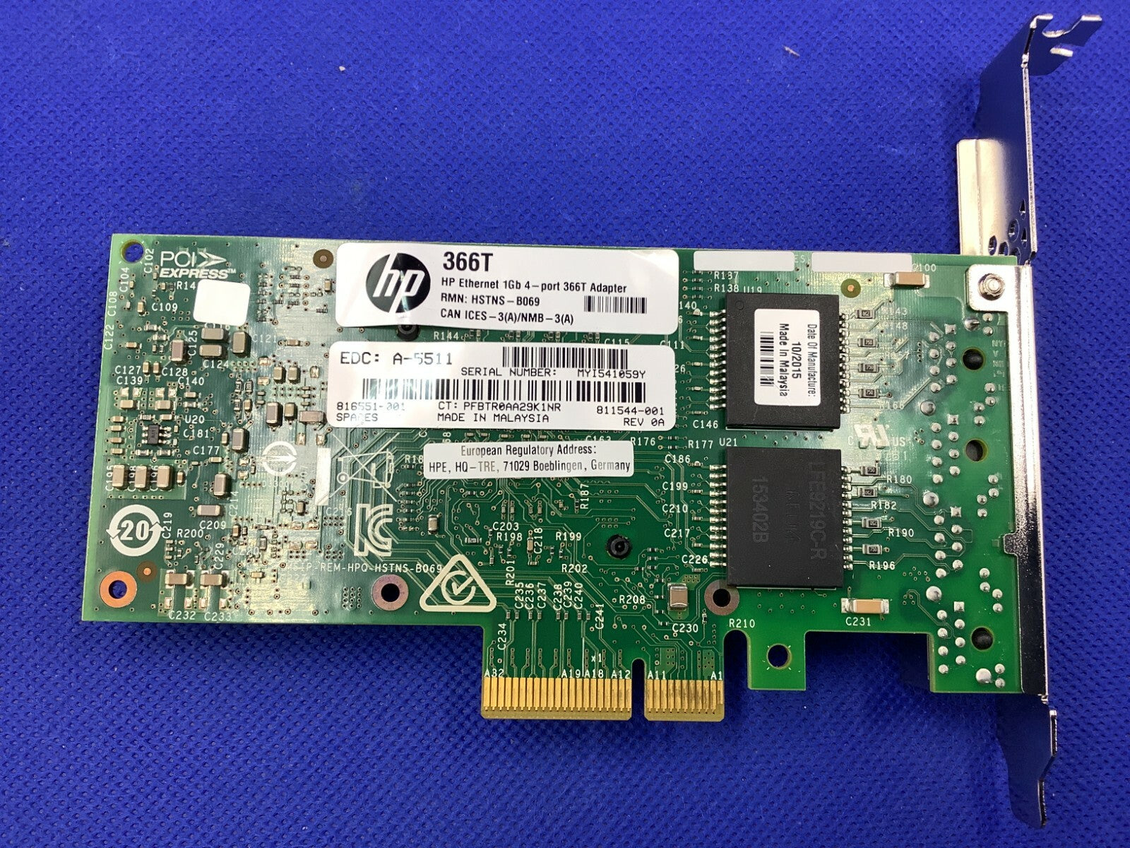 811546-B21 HP ETHERNET 1GB 4-PORT 366T ADAPTER 816551-001 81154 Both Brackets