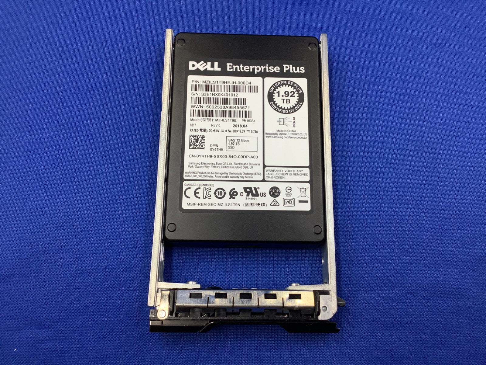 Y4TH9 Dell Compellent 1.92TB SAS 12Gbps Read Intensive 2.5'' SSD MZ-ILS1T9B